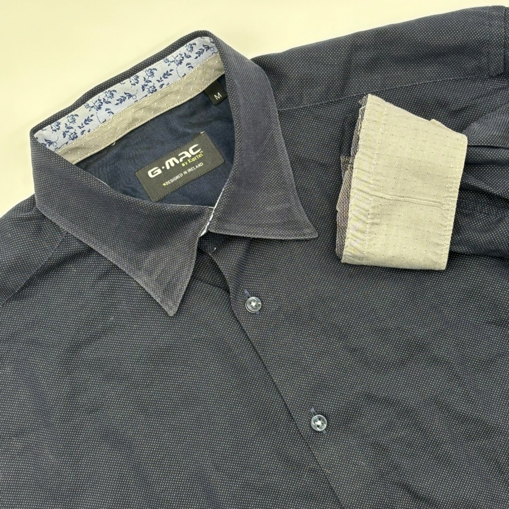 G-Mac by‎ Kartel Mens Navy Blue Dotted Long Sleeve Button Down Casual Shirt